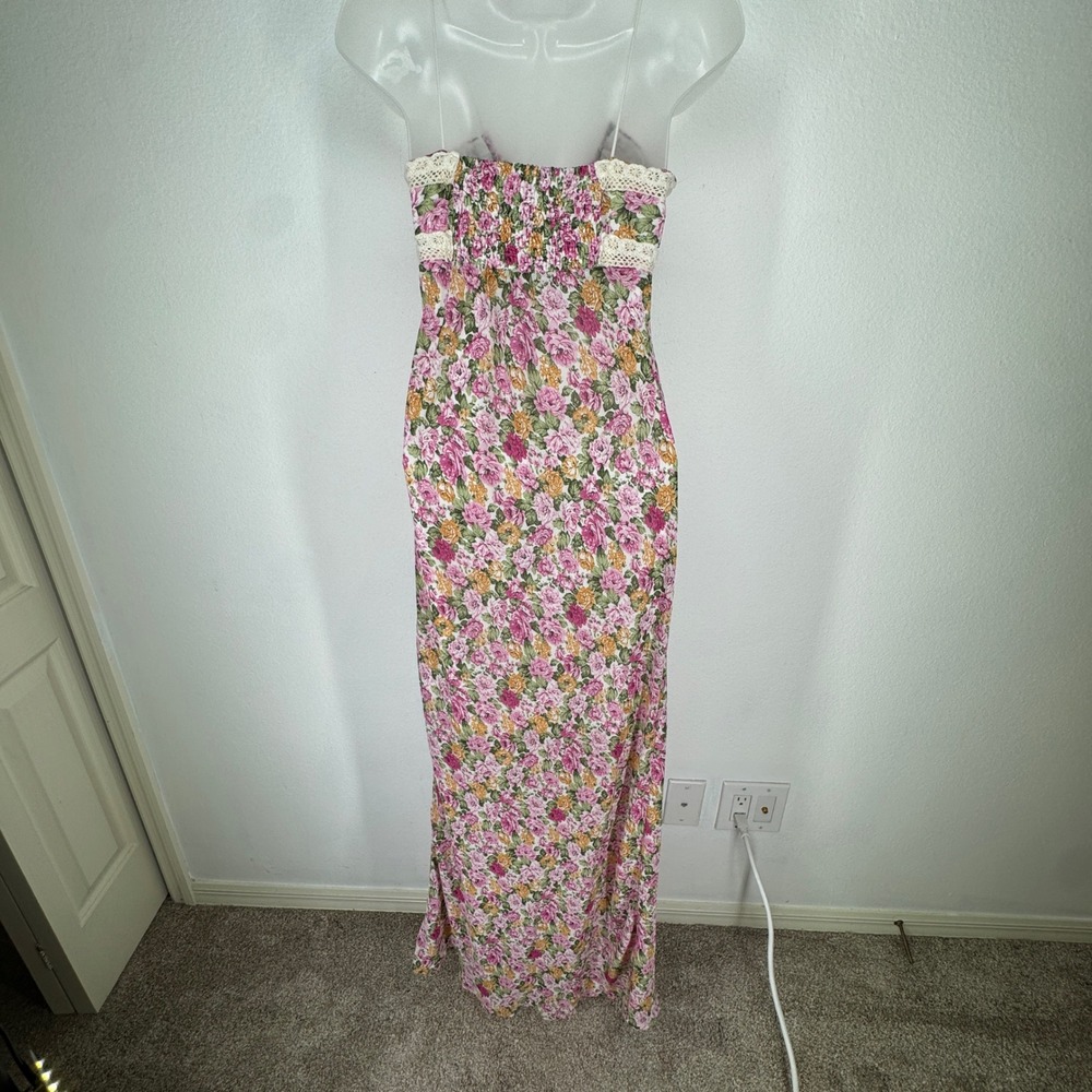 Princess Polly Floral Lace Trim Maxi Dress Milkmaid Smocked Back Size 6 Tie Boho - Picture 8 of 9